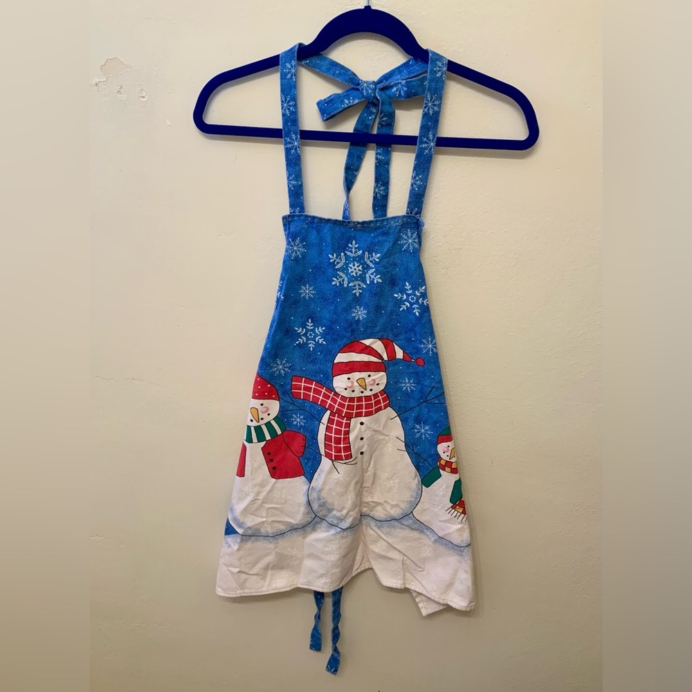 Vintage Kitchen Apron Christmas Snowman Snowflakes Winter Holiday Seasonal Decor